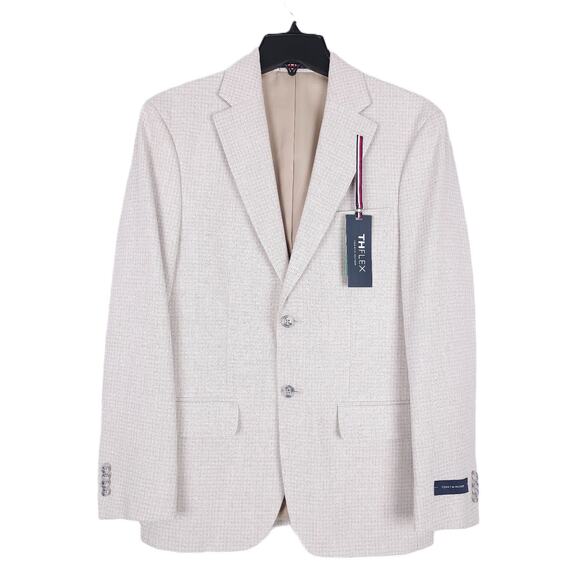Tommy Hilfiger Men's Modern-Fit Flex Stretch Sport Coat White Tan Check 42L NWT - Picture 1 of 7